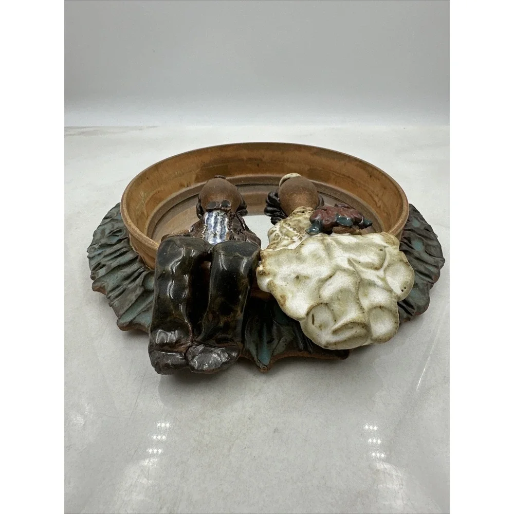 Carol Kaminski Art Pottery Mirror Handpainted Sitting Courting Couple CK Signed
